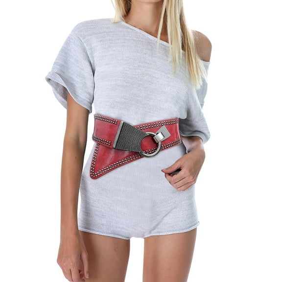 Prolriy Corset Belts for Women, Women's Fashion Vintage Wide Waist Belt Elastic Stretch Belts with Interlock Buckle Womens Belt Red