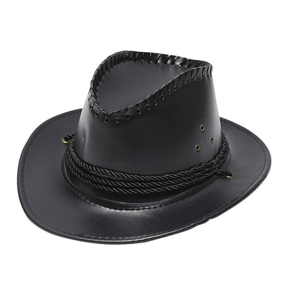 Prolriy Cowboy Hat Adult Fashion Sun Solid Western Cowboy Hat Leather Windproof Hat Cowgirl Hat Black