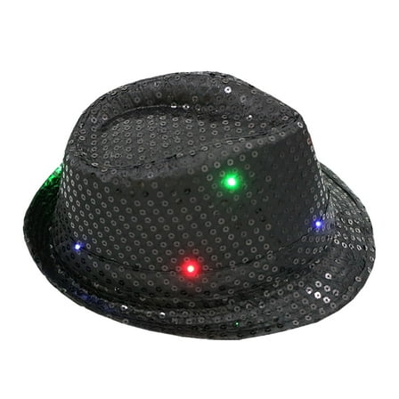 Prolriy Cowboy Hat Led Sequin Glow Jazz Hat Performance Props Flash Cowboy Hat Cowgirl Hat Black
