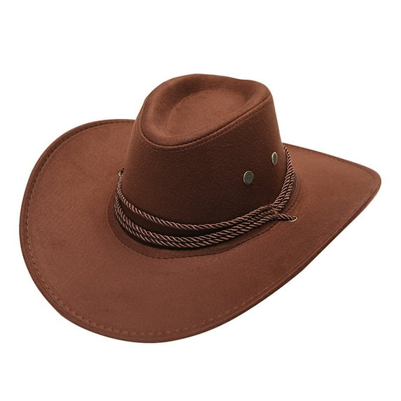 Prolriy Cowboy Hat Men Adult Casual Solid Summer Western Fashion Cowboy Sun Hat Wide Brim Travel Sun Cap Hats for Men Coffee One Size