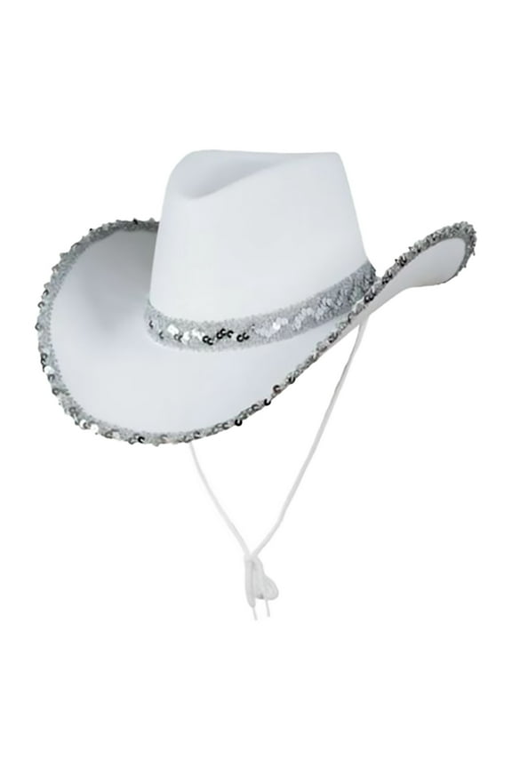 Cowboy Hat Women's Masquerade Party Silver Trimmed Cowboy Hat Silver Trimmed Western Cowboy Hats for Women White
