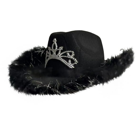 Prolriy Cowboy Hat Women's Western Cowboy Hat Scarf Mardi Two Set Cowboy Hats for Women Black