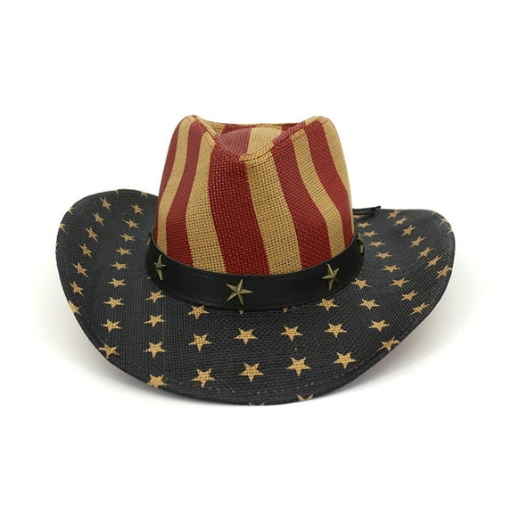 Prolriy Cowboy Hats for Men Men’S Vintage Usa American Flag Cowboy Hat W/Western Shape It， Red， Size Mens Hats Dark Blue M