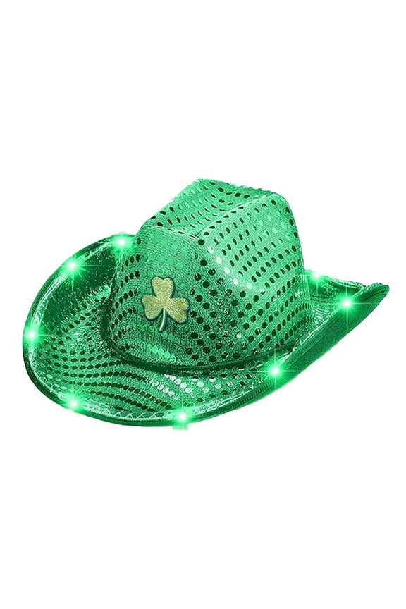 Cowboy Hats for Women Irish for Women Irish 4 St. Day Hat Wide Brim Hats Green Hat Containing Lights That Can Light St Patricks Day Hat A