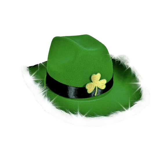 Prolriy Cowboy Hats for Women Irish for Women Irish 4 St. Day Hat Wide Brim Hats Green Hat Containing Lights That Can Light St Patricks Day Hat Green