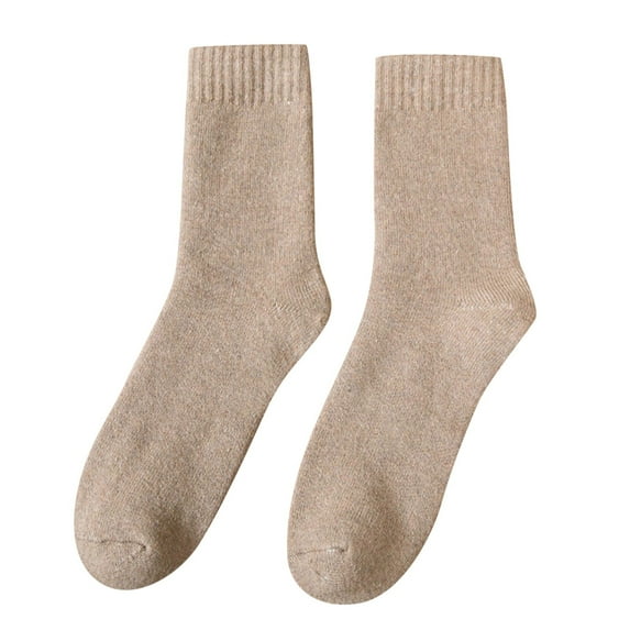 Prolriy Crew Socks for Women, Womens Socks in Autumn and Winter Plus Velvet Padded Warm Towel Socks Solid Color Ladies Long Cotton Socks Womens Socks Khaki