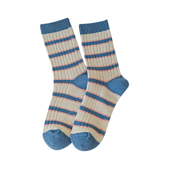 Prolriy Crew Socks for Women Casual Cute Striped Knitted Color Contrast Socks Womens Socks A