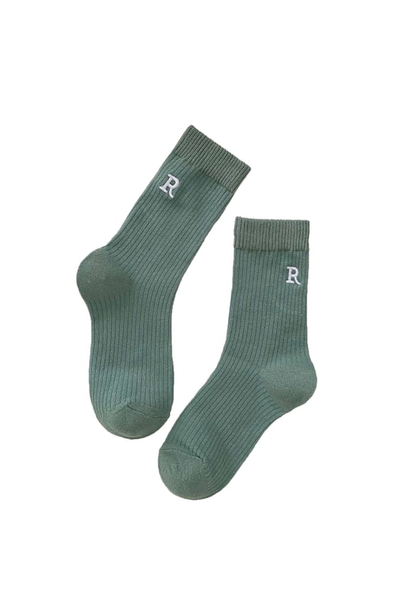 Crew Socks for Women Ladies Letter R Embroidered Socks Candy Color Socks Solid Color Long Socks Pile Pile Socks Womens Socks Army Green