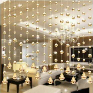 Prolriy Curtain Clearance 1 Luxury Glass Beads Door String Tassel Curtain Wedding Divider Panel Room Decor Gold