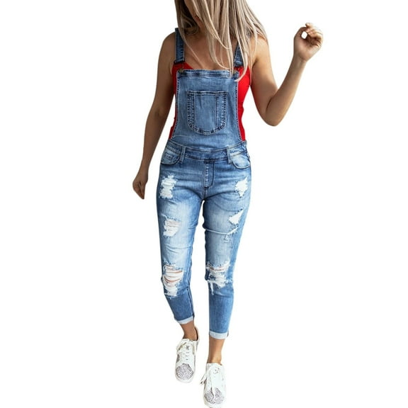 Prolriy Denim Jumpsuit for Women, Womens Casual Classic Blue Daily Vintage Denim Long Pants Jumpsuit Rompers for Women Blue L