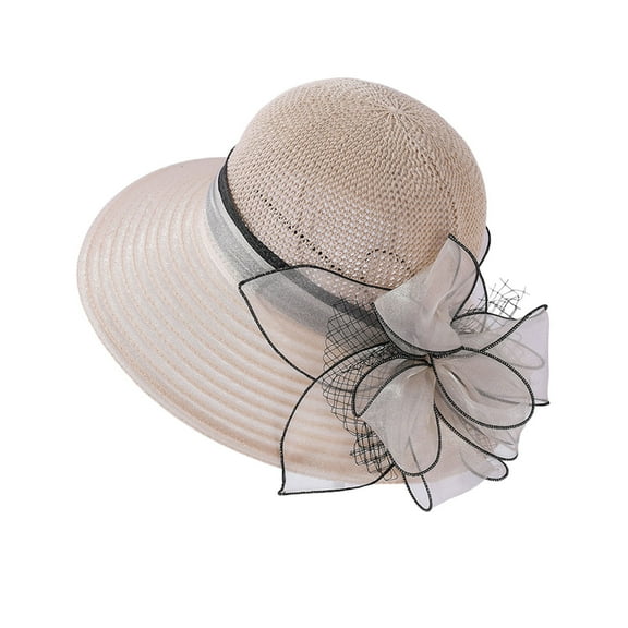 Prolriy Derby Hats for Women, Women Hat Bridal Wedding Church Tea Party Wide Brim Summer Sun Cap Fascinators Hats for Women Beige