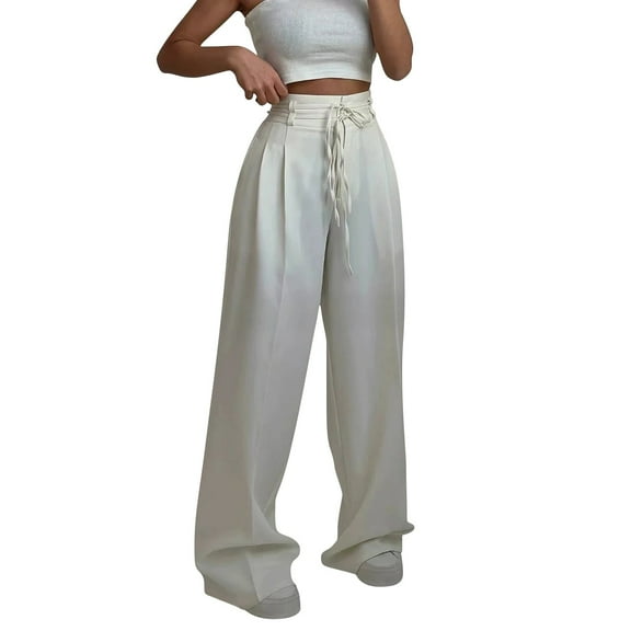 Prolriy Dress Pants Women, High Waisted Side Pocket Straight Leg Work Pants Women Fashionable High Waist Zipper Casual Pants Suit Pants Business Casual Pants for Women White S