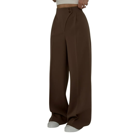 Prolriy Dress Pants Women, High Waisted Side Pocket Straight Leg Work Pants Women Fashionable High Waist Zipper Casual Pants Suit Pants Women's Pants Brown S