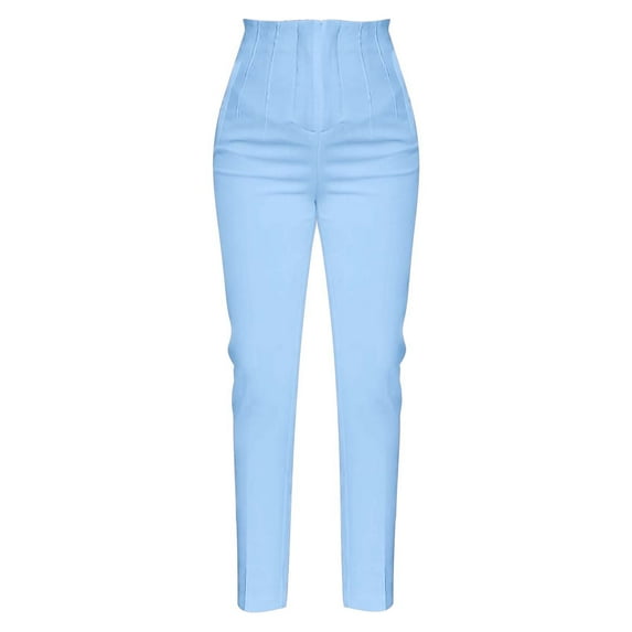 Prolriy Dress Pants Women Plus Size High Waisted Stretch Work Casual Pants Business Straight Trouser with Pocket Work Pants Women Pants for Women Blue XXL