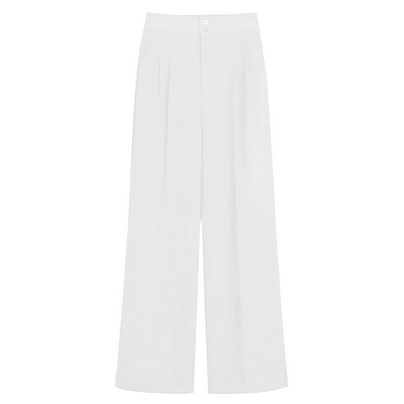 Prolriy Dress Pants Women Wide Leg Pants Woman Ladies' Trousers High Waisted Elegant Wide Trousers Business Trousers Loose Straight Trousers Elastic Bar Casual Long Trouser Women's Pants White M