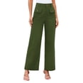 thumbnail image 1 of Prolriy Dress Pants Women, Women's Solid Color Fashionable Casual Pocket Cotton Linen Waist Wide Leg Pants Women's Pants Business Casual Pants for Women Army Green L, 1 of 7