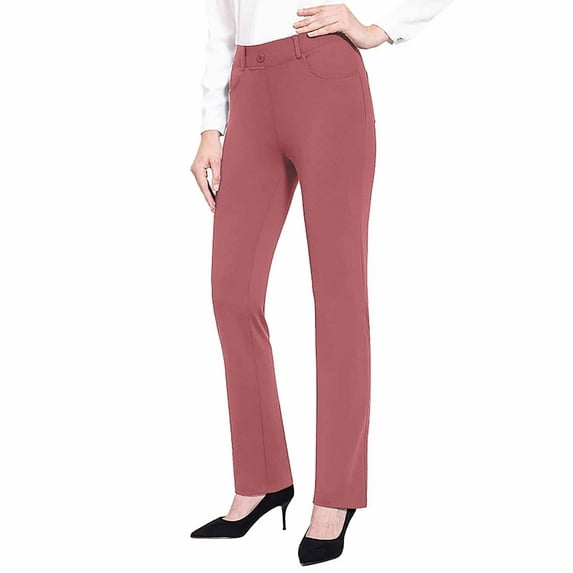Prolriy Dress Pants Women, Women's Straight Fitting Formal Pants with Pockets High Waisted Casual Pants with Belt Loops Suitable for Business and Leisure Wear Pants for Women Pink L