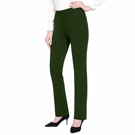 Prolriy Dress Pants Women, Women's Straight Fitting Formal Pants with Pockets High Waisted Casual Pants with Belt Loops Suitable for Business and Leisure Wear Pants for Women Green XXL