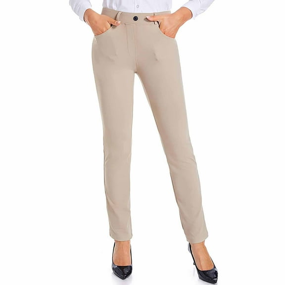 Prolriy Dress Pants Women, Women's Straight Fitting Formal Pants with Pockets High Waisted Casual Pants with Belt Loops Suitable for Business and Leisure Wear Pants for Women Khaki L