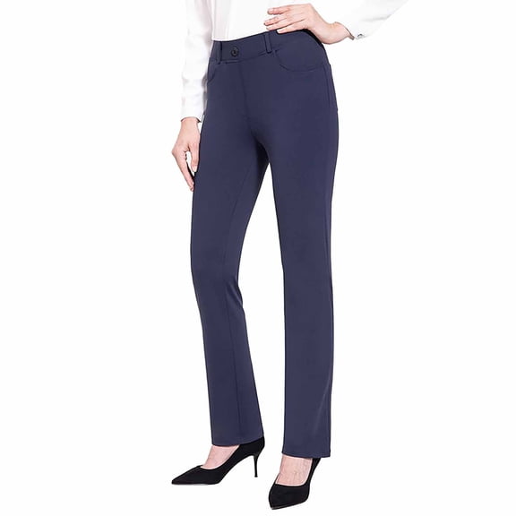 Prolriy Dress Pants Women, Women's Straight Fitting Formal Pants with Pockets High Waisted Casual Pants with Belt Loops Suitable for Business and Leisure Wear Pants for Women Blue XXXL