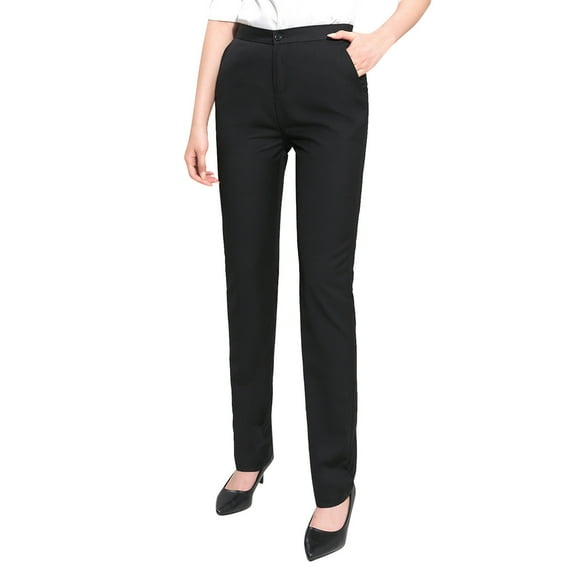 Prolriy Dress Pants Women, Women's Work Straight High Waist Chinos Button Down Straight Long Trousers Pants Pants Suit Pants Work Pants for Women Black L
