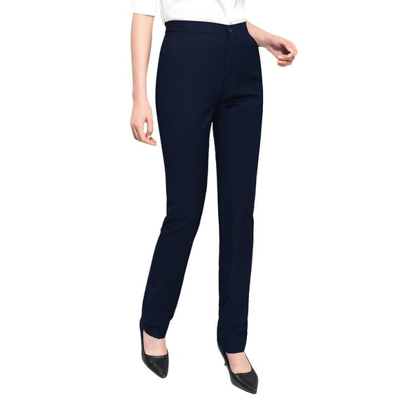 Prolriy Dress Pants Women, Women's Work Straight High Waist Chinos Button Down Straight Long Trousers Pants Pants Suit Pants Work Pants for Women Navy L