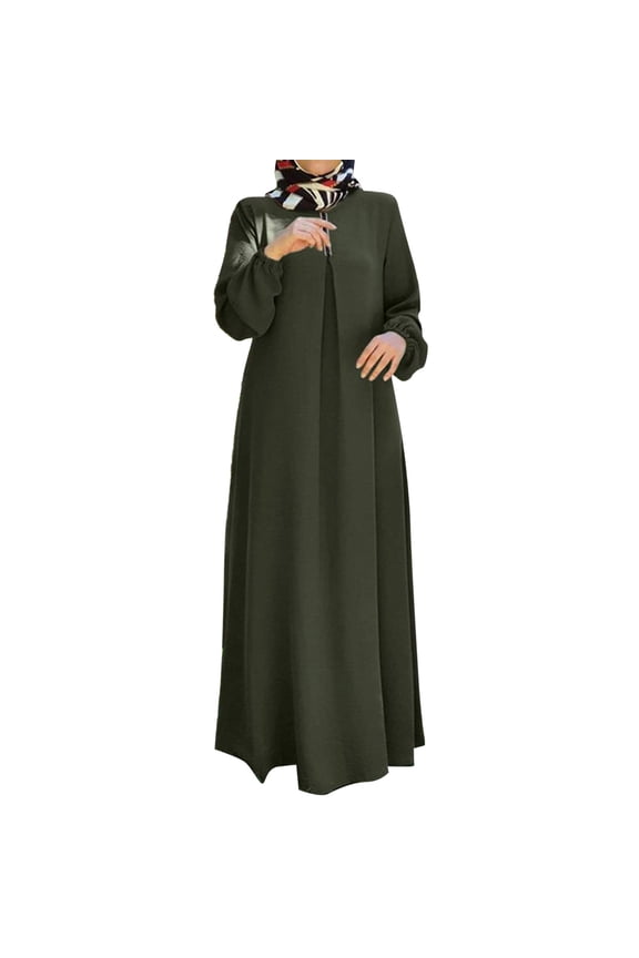 Dresses for Women 2024 Women Polka Dot Print Muslim Dress Long Sleeves Prayer Clothes Womens Dresses Green XL