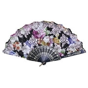 Prolriy Fans Best Chinese Style Dance Wedding Party Lace Silk Folding Hand Held Flower Fan Black