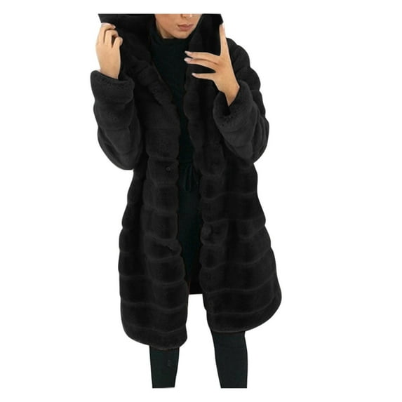 Prolriy Faux Fur Coat Long Womens Sleeve Coat Jacket Outwear Faux-Fur' Warmer Gilet Body Women's Coat Winter Coats for Women Black M