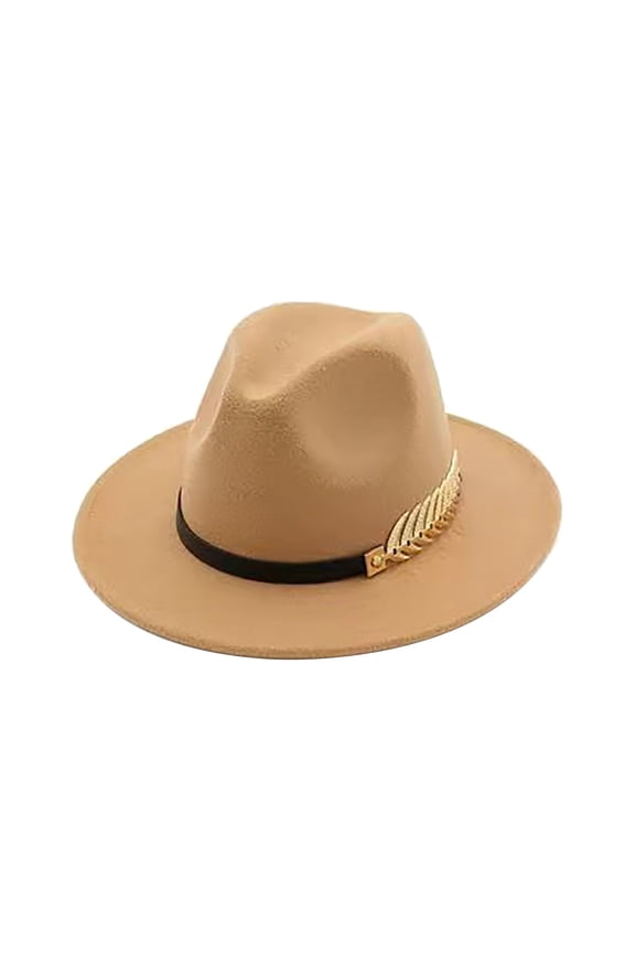 Fedora Hats for Men Women's Wide Brim Fedora Panama Hat with Belt Buckle Coloured Hats for Women Beige