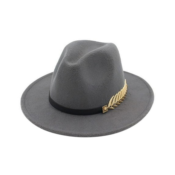 Prolriy Fedora Hats for Men Women's Wide Brim Fedora Panama Hat with Belt Buckle Coloured Hats for Women Grey