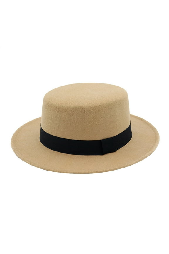 Fedora Hats for Men Womens Wide Brim Wool Flat Top Fedora Hat Party Church Hats Cap Mens Hats Beige