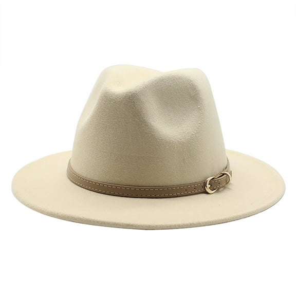 Prolriy Fedora Hats for Women Western Cowboy Hat for Women Classic Roll Up Buckle Belt Women Retro Wide Brim Cowboy Hat Vintage Womens Hats Beige M