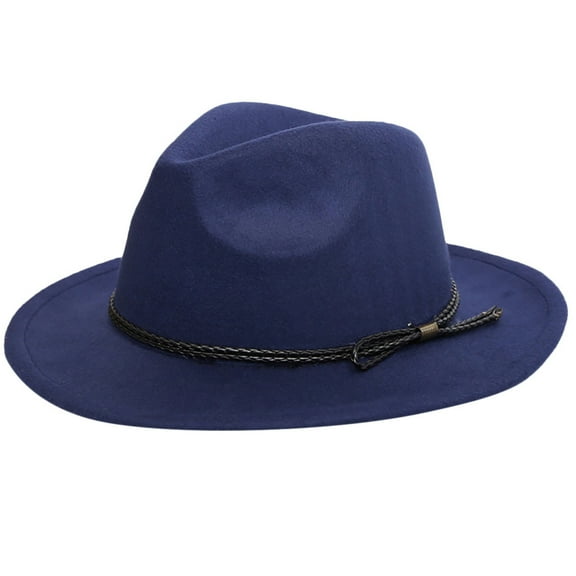 Prolriy Fedora Hats for Women, Women's Crushable Wool Outback Hat Panama Hat Wide Brim with Belt Vintage Womens Hats Dark Blue