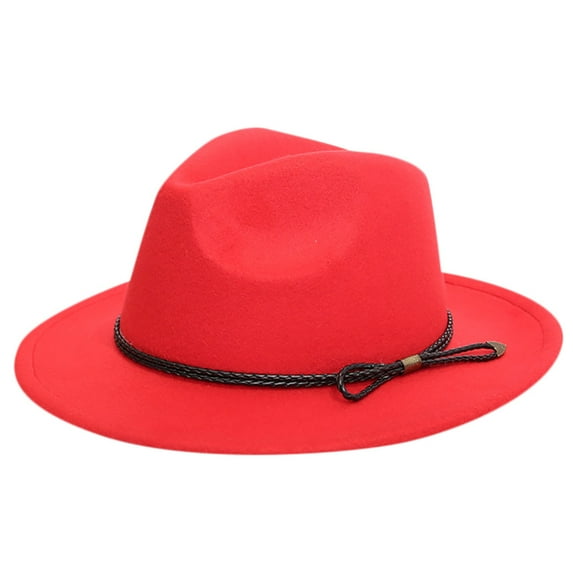 Prolriy Fedora Hats for Women, Women's Crushable Wool Outback Hat Panama Hat Wide Brim with Belt Vintage Womens Hats Red
