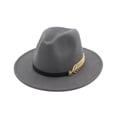 thumbnail image 1 of Prolriy Fedora Hats for Women, Women's Wide Brim Fedora Panama Hat with Metal Belt Buckle Coloured Vintage Womens Hats Grey, 1 of 9