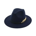 thumbnail image 1 of Prolriy Fedora Hats for Women, Women's Wide Brim Fedora Panama Hat with Metal Belt Buckle Coloured Vintage Womens Hats Navy, 1 of 9