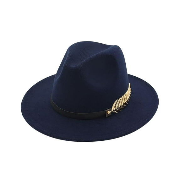 Prolriy Fedora Hats for Women, Women's Wide Brim Fedora Panama Hat with Metal Belt Buckle Coloured Vintage Womens Hats Navy
