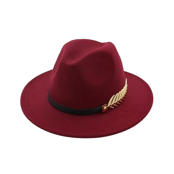 Prolriy Fedora Hats for Women, Women's Wide Brim Fedora Panama Hat with Metal Belt Buckle Coloured Vintage Womens Hats Wine