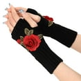 thumbnail image 1 of Prolriy Fingerless Gloves for Women Ladies Warm Knit Fingerless Gloves Convertible Mittens Fashion Flowers Gloves for Cold Weather Black One Size, 1 of 4