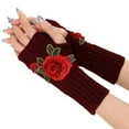 thumbnail image 1 of Prolriy Fingerless Gloves for Women Ladies Warm Knit Fingerless Gloves Convertible Mittens Fashion Flowers Gloves for Cold Weather Red One Size, 1 of 4