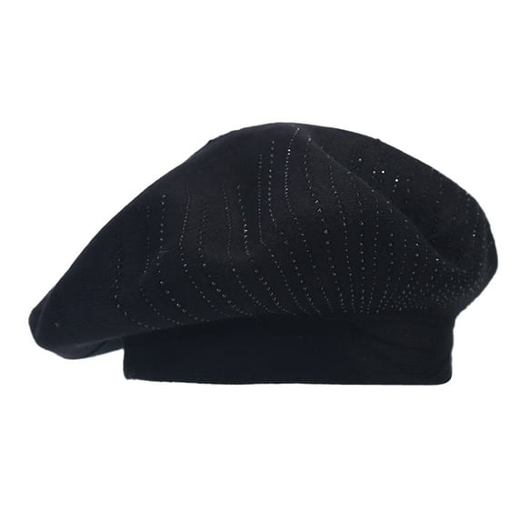 Prolriy Flat Cap Beret Hats for Women, Women's Solid Color Vintage Knit Beret Fall/Winter Hot Drill Warm Wool Beret Womens Hats Black M