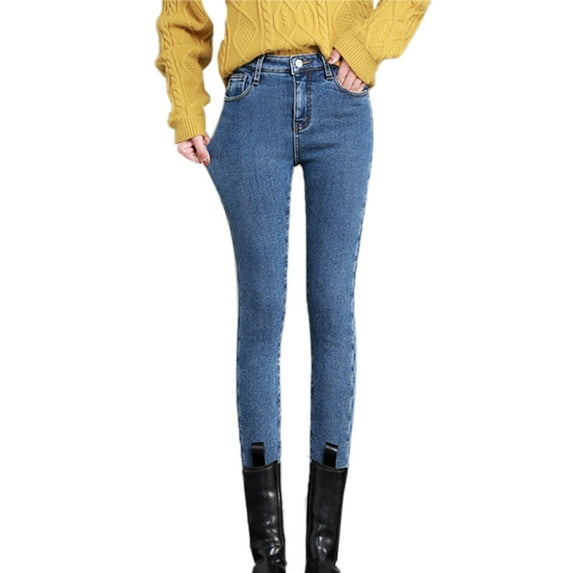 Prolriy Fleece Lined Jeans Women Thermal Fleece Denim Jeggings High Waist Stretchy Jean Leggings Stylish Skinny Warm Leggings for Women Straight Leg Womens Jeans Womens Pants Light Blue XXXL