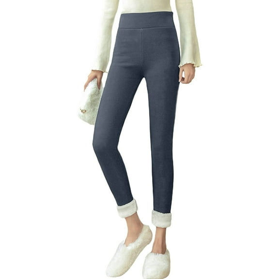 Prolriy Fleece Lined Leggings Women Warm Winter Thick Leggings Women Wool Fleece Females Clothing Velvet Pants Elasticity S 5XL Leggings for Women Grey2 M