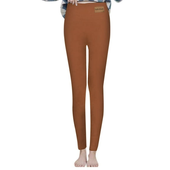 Prolriy Fleece Lined Leggings Women, Women's Lined High Waist Thermal Leggings Oversized Long Warm Sports Leggings Thermal Running Trousers Womens Pants Brown M