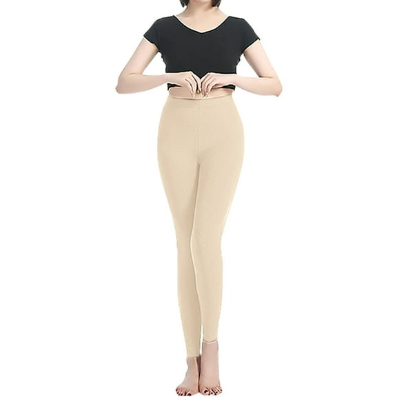 Prolriy Fleece Lined Leggings Women's Thermal Leggings Grey Black High Waist Fashion Causal High Elasticity Ankle Length Warm Thermal Leggings for Women, Womens Pants Beige L