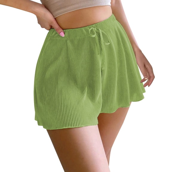 Prolriy Flowy Shorts for Women, Women's Casual Home Beach Vacation Loose Ruffle Edge Shorts Womens Shorts Green M