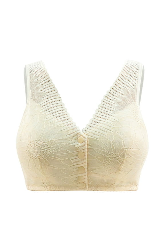 Front Closure Bras for Women Pattern Large Size Front Buckle Without Steel Ring Bra Underwear Bras for Women No Underwire Womens Bras Beige 40
