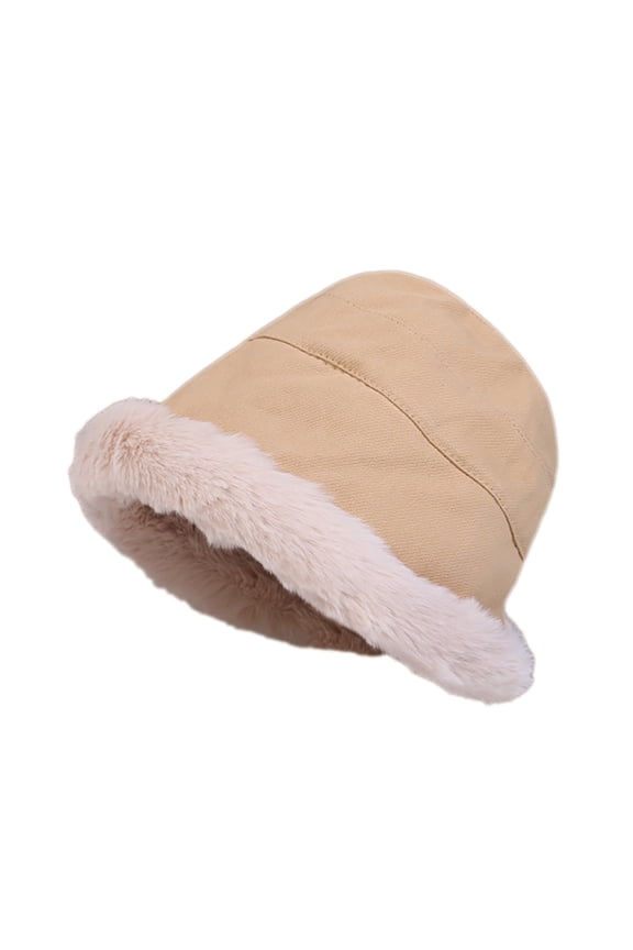 Fuzzy Bucket Hats for Woman Plush Warm Fisherman Hat Ear Pullover Hat Basin Hat Winter Hats for Women Beige M