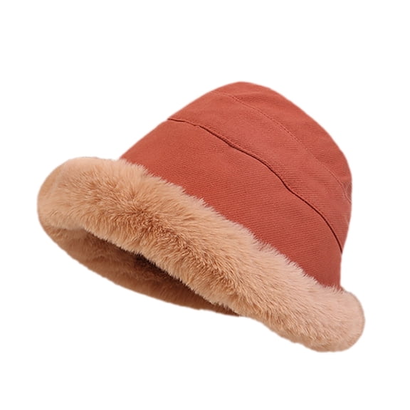 Prolriy Fuzzy Bucket Hats for Woman Plush Warm Fisherman Hat Ear Pullover Hat Basin Hat Winter Hats for Women Coffee M